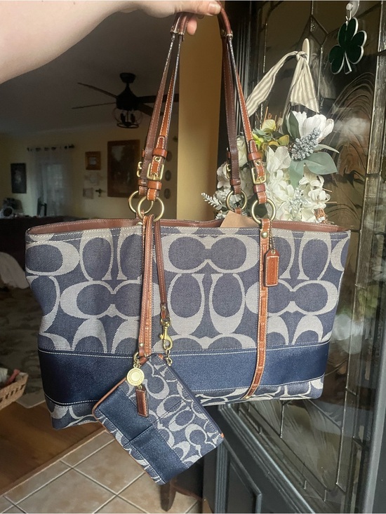 Vintage Y2K coach denim legacy signature canvas tote bag ft brown 